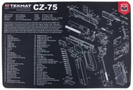 TekMat CZ 75 Black / White Rubber 11x17 Cleaning Mat with Parts Diagram - TekMat