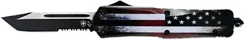 Templar Knife Large OTF Red / White / Blue 3.5 Serrated Tanto Blade - Templar Knife