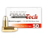 TulAmmo MaxxTech Brass 9mm 124-Grain 50-Rounds FMJ - MaxxTech Ammo