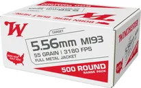 Winchester M193 Brass 5.56 55 Grain 500-Rounds Bulk FMJ - Winchester