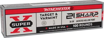 Winchester Target & Varmint Brass Bulk .21 Sharp 34 Grain 100-Rounds JHP - Winchester