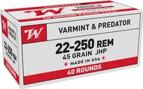 Winchester USA .22-250 Rem 45 Grain 40-Rounds JHP - Winchester
