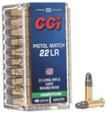 CCI Ammunition Competition Pistol Match Brass .22 LR 40 Grain 50-Rounds LRN - CCI