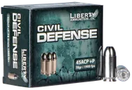 Liberty Ammunition Civil Defense Nickel Plated Brass .45 ACP+P 78-Grain 20-Rounds FHP - Liberty