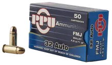 PPU Centerfire Handgun Brass .32 ACP 71-Grain 50-Rounds FMJ - Prvi Partizan