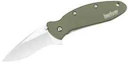 Kershaw Scallion Olive Folding Knife - 2.5 Plain Drop Point Blade with Assisted Flipper - Kershaw Knives