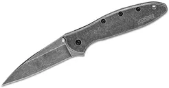 Kershaw Leek Blackwash Folding Knife - 3 Plain Drop Point Blade with Assisted Flipper - Kershaw Knives
