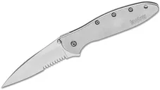 Kershaw Leek Silver Folding Knife - 3 Serrated Drop Point Blade with Assisted Flipper - Kershaw Knives