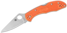 Spyderco Delica 4 Orange Folding Knife - 2.875 Plain Drop Point Blade - Spyderco