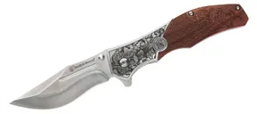 Smith and Wesson Unwavered Folding Knife Wood - 3.25 Plain Clip Point Blade Clam-Packed - Smith & Wesson