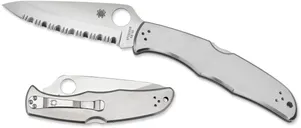Spyderco Endura 4 Stainless Folding Knife - 3.875 Fully Serrated Drop Point Blade - Spyderco