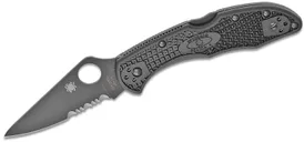 Spyderco Delica 4 Folding Knife - 2.875 Black Serrated Drop Point Blade - Spyderco