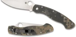 Spyderco Military Camouflage Folding Knife - 4 Plain Clip Point Blade - Spyderco