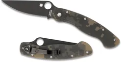 Spyderco Military Camouflage Folding Knife - 4 Plain Black Clip Point Blade - Spyderco