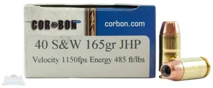 Cor-Bon 40 S&W 165gr JHP Ammunition 20rds - SD40165/20 - Corbon