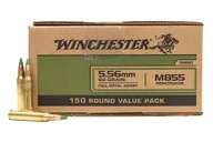 Winchester M855 62 gr Green Tip FMJ 5.56x45mm Ammunition 150 Rounds - WM855150 - Winchester