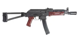 PSA AK-V 9mm Triangle Folding Pistol with Cheese Grater Upper Handguard and Linear Comp Flash Can, Redwood - Palmetto State Armory