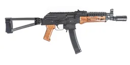 PSA AK-V 9mm Triangle Folding Pistol with Cheese Grater Upper Hand Guard and Linear Comp Flash Can, Nutmeg - Palmetto State Armory