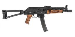 PSA AK-V 9Mm Nutmeg Triangle Folding Pistol, Black With Sa Railed Gas Tube - Palmetto State Armory