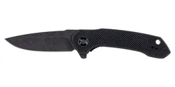 704 Gear Midnight Scout EDC 3.35" Damascus Drop Point Folding Pocket Knife, Black - 704 Gear