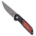 Begg Knives Diamici Damascus Folding Drop Point Knife, Wood - BG056 - Begg Knives