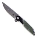 Begg Knives Diamici Damascus Folding Drop Point Knife, Green - BG015M - Begg Knives