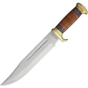 Rough Rider Stacked Leather Bowie Fixed Blade Clip Point Knife, Brown - RR2006 - Rough Rider Knives
