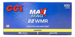 CCI .22 WMR Maxi Mag 40gr JHP Ammunition 200rds - 958 - CCI