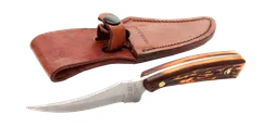 Bear & Son 7 1/4 Stag Delrin Upswept Skinner w/ Leather Sheath - Bear and Son Cutlery