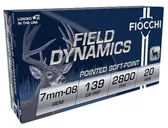 Fiocchi Rifle Shooting Dynamics 139 gr Boat Tail Soft Point Interlock 7mm-08 Rem Ammo, 20/box - 7MM08B - Fiocchi