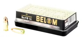 Belom 9mm 124 gr FMJ 50rds Handgun Ammo for Reliable Performance and Consistency - 8606110608086 - Belom