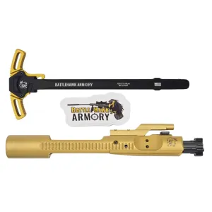 BHA Precision Complete M16 AR-15 5.56/.300 Titanium Nitride Gold Bolt Carrier Group with Ambidextrous Gold/Black Large Lever Charging Handle Bundle