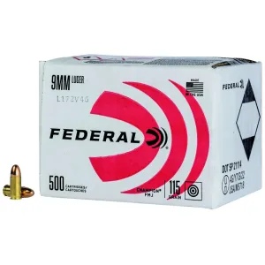 Federal Champion Training 9mm Luger 115 gr 1125 fps Full Metal Jacket (FMJ) 500rds (Bulk Package)