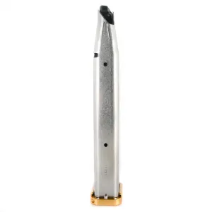 Atlas Gunworks 170mm Competition 9mm 29 Round Premium Stainless Steel Magazine W/Gold Base Pad