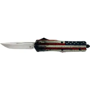 TEMPLAR KNIFE LARGE OTF WOOD US FLAG 3.5 SILVER DROP POINT