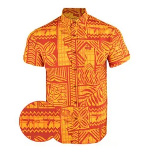 Retro Rifle High Tide Orange / Red Button Down Hawaiian Shirt - S