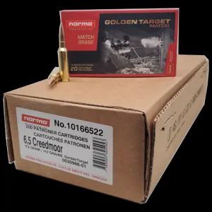 NORMA 6.5 Creedmoor 143 Gr BTHP Golden Target Match Centerfire Rifle Ammunition 200rd CASE