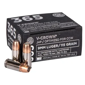 Sig Sauer E9MMA136520 Elite V-Crown  9mm Luger 115 gr Jacketed Hollow Point (JHP) 20 Bx/ 10 Cs