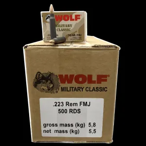 Wolf Military Classic .223rem Non-Corrosive, 55gr FMJ, 500rd Case