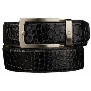 Nexbelt Crocodile Embossed Leather Dress Belt, 1 3/8 Wide, Up to 45 Waist, Black