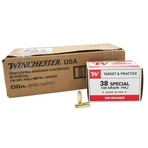 Winchester Ammo USA38SPVP 38 Special 130 gr Full Metal Jacket (FMJ) T&P Ammunition 500 rd CASE