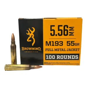 Browning 5.56 Nato 55 Grain FMJ M193 Value Pack Ammunition 100rd Box