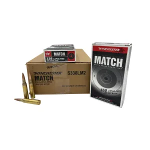 Winchester Ammo S338LM2 Match .338 Lapua Mag 285 Gr BTHP 200rd CASE