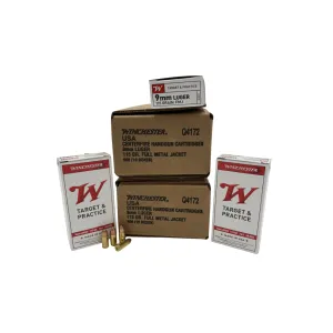 Winchester Ammo Q4172 Target & Practice 9mm 115 Gr Full Metal Jacket (FMJ) 1000rd CASE