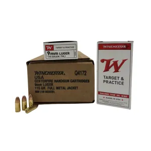 Winchester Ammo Q4172 Target & Practice 9mm 115 Gr Full Metal Jacket (FMJ) 500rd CASE