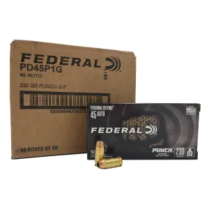 FEDERAL 45 AUTO 230GR PUNCH JHP AMMUNITION 500 rd CASE