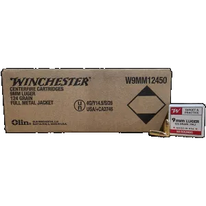 Winchester Ammo Target & Practice 9mm, 124gr FMJ, 1000rd Case
