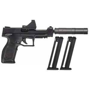 Taurus TX22 Competition, .22lr, 5.25 Threaded Barrel, 3- 16rd Magazines, Optics Ready, Manual Safety, Pistol w/ Green Dot + Suppressor