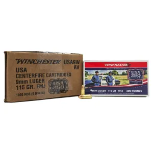 Winchester Ammo USA9W USA 9mm Luger 115 gr Full Metal Jacket (FMJ) 1000 rd CASE