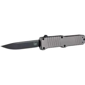 HK Hadron OTF Automatic: 3.375 Clip Point Blade - Black PVD Finish, Matte Grey Aluminum Frame